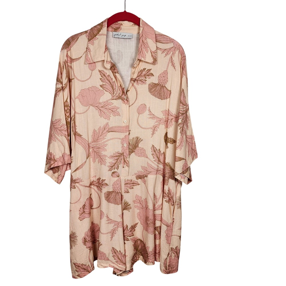 Petal + Pup Ellisa Romper Womens Small Peach Pink Linen Blend Floral Boho Travel
